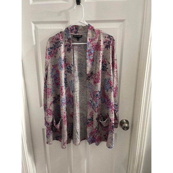 Lane Bryant Heather Gray Floral Cardigan Size 14/16 - Picture 1 of 6